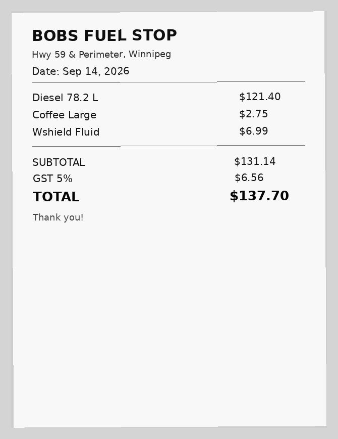 Photo of a fuel receipt