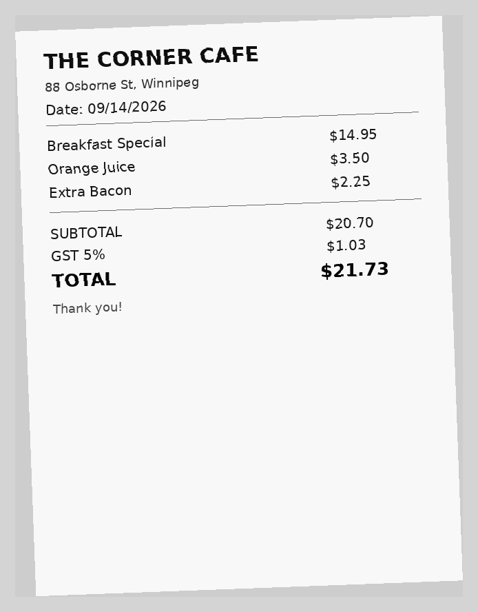 Photo of a cafe receipt